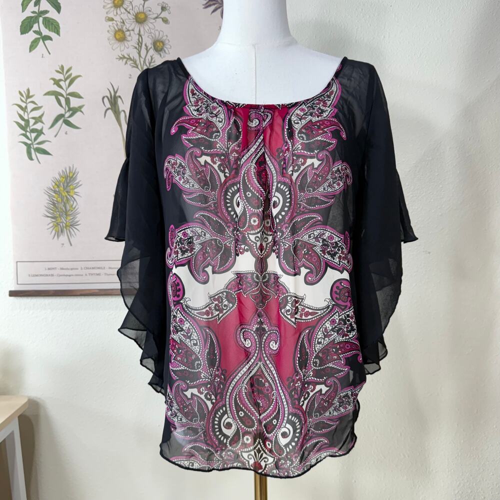 Y2k Sheer Butterfly Sleeve Top Dark Fairy Grunge Boho Whimsigoth Witchy Trashy M